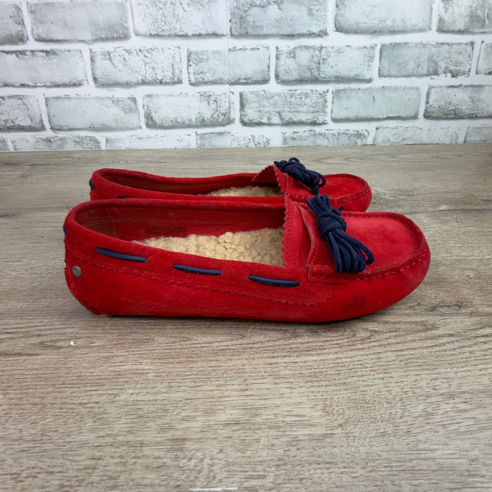 UGG Milana Suede Loafers Shearling Lined Bow Red Womens 6